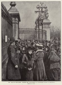 A morte da rainha, lendo o anúncio no Palácio de Buckingham na quarta-feira